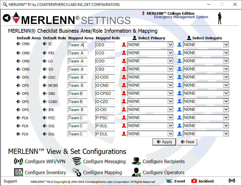 Counterspherics' MERLENN Safety Management, Resource Management, Logistics Management, Event Alerting, Tracking, Reporting, Compliance (OSHA)