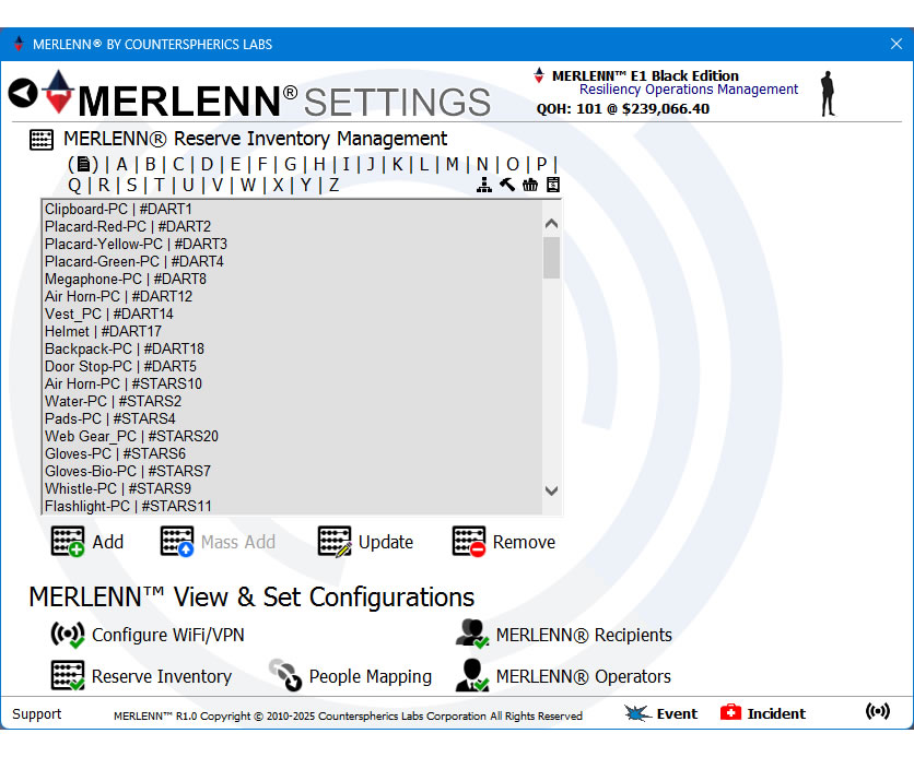 Counterspherics' MERLENN Safety Management, Resource Management, Logistics Management, Event Alerting, Tracking, Reporting, Compliance (OSHA)