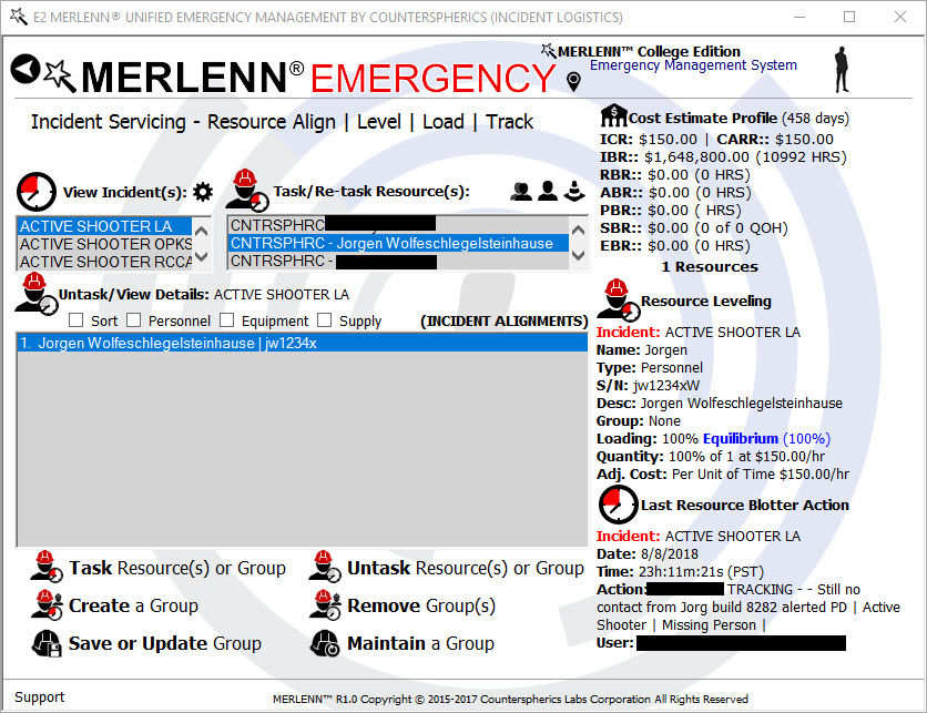 Counterspherics' MERLENN Safety Management, Resource Management, Logistics Management, Event Alerting, Tracking, Reporting, Compliance (OSHA)