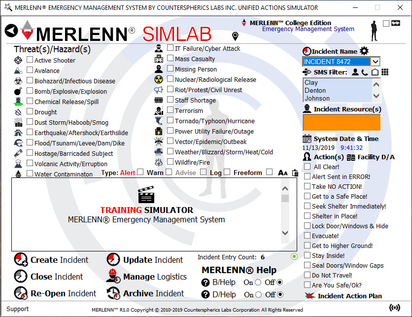 Counterspherics' MERLENN Safety Management, Resource Management, Logistics Management, Event Alerting, Tracking, Reporting, Compliance (OSHA)